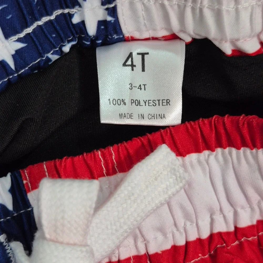 Kids American Flag 2-in-1 Swim Trunks Patriotic Stars Stripes Red White Blue 4T